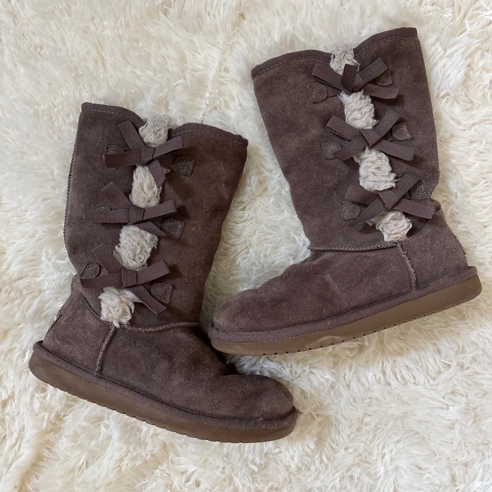 Koolaburra by UGG Victoria Brown Suede Bow Winter Boots 102017 Size 4 Kids